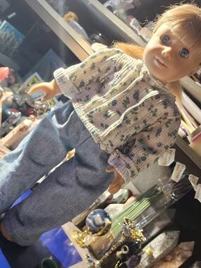 American Girl Julie Albright/ Blue Floral Knit Top and Denim Pants Doll Outfit